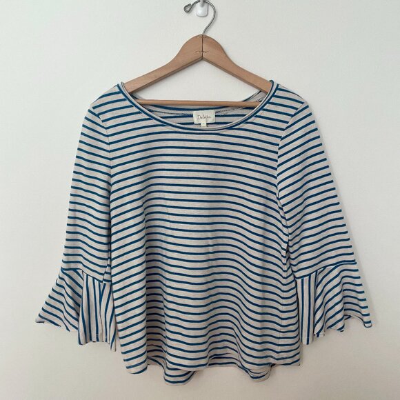 Striped ANTHROPOLOGIE Ruffle Boatneck Long Sleeve - Picture 1 of 3